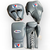 Winning Professional Boxing Gear Set – Gloves, Headgear & Groin Protector | Grey Edition | All Sizes (S–XL, 8oz–18oz Gloves)